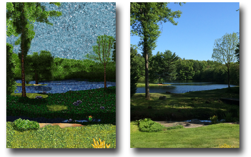 Gemstone replacement for landscape scene. Standard pricing for custom replacements is $100; subject to change based on choice of photograph. 
